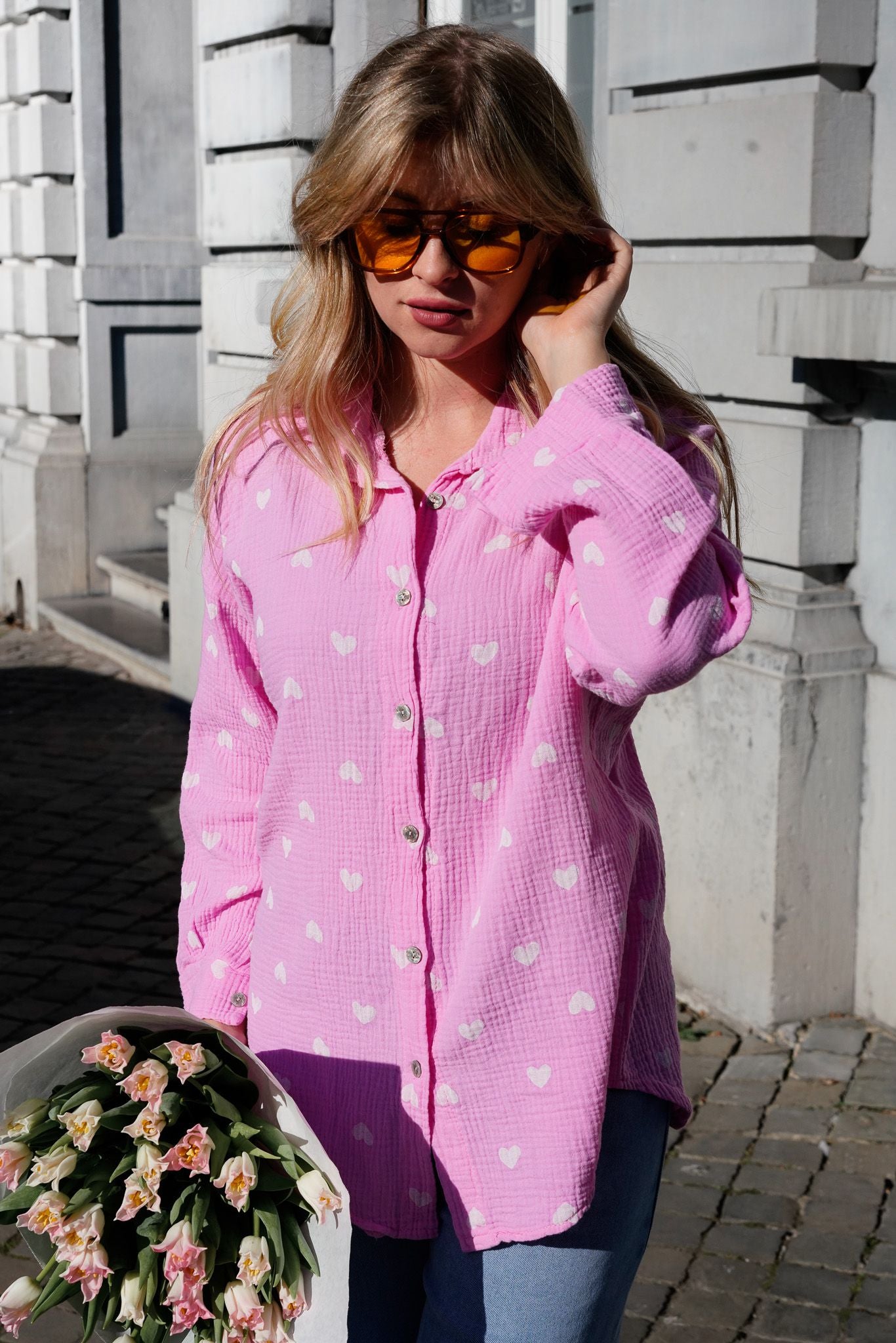 Chemisier en gaze de coton CORAZON baby rose