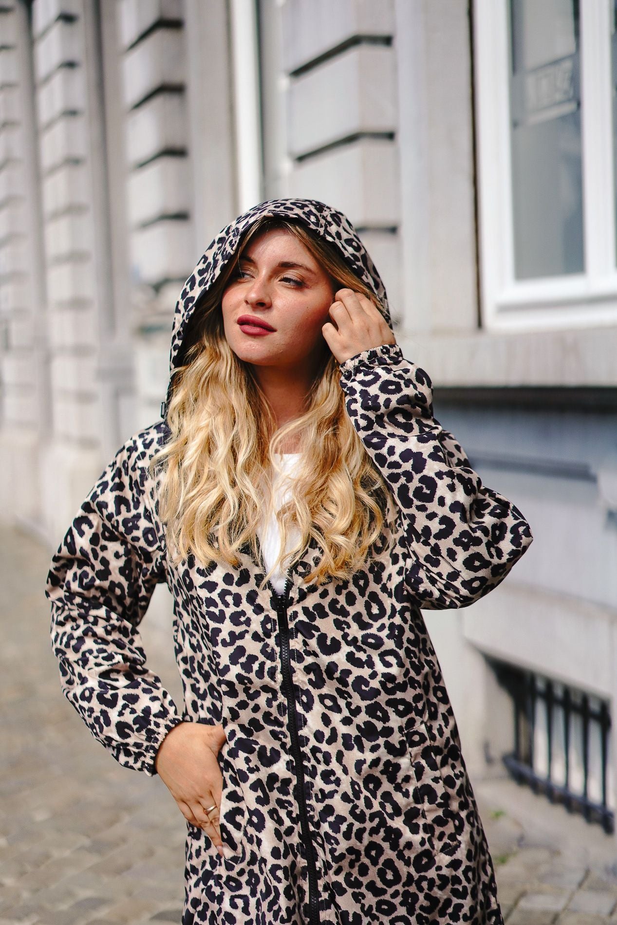 Beige omkeerbare MIA-parka met luipaardprint