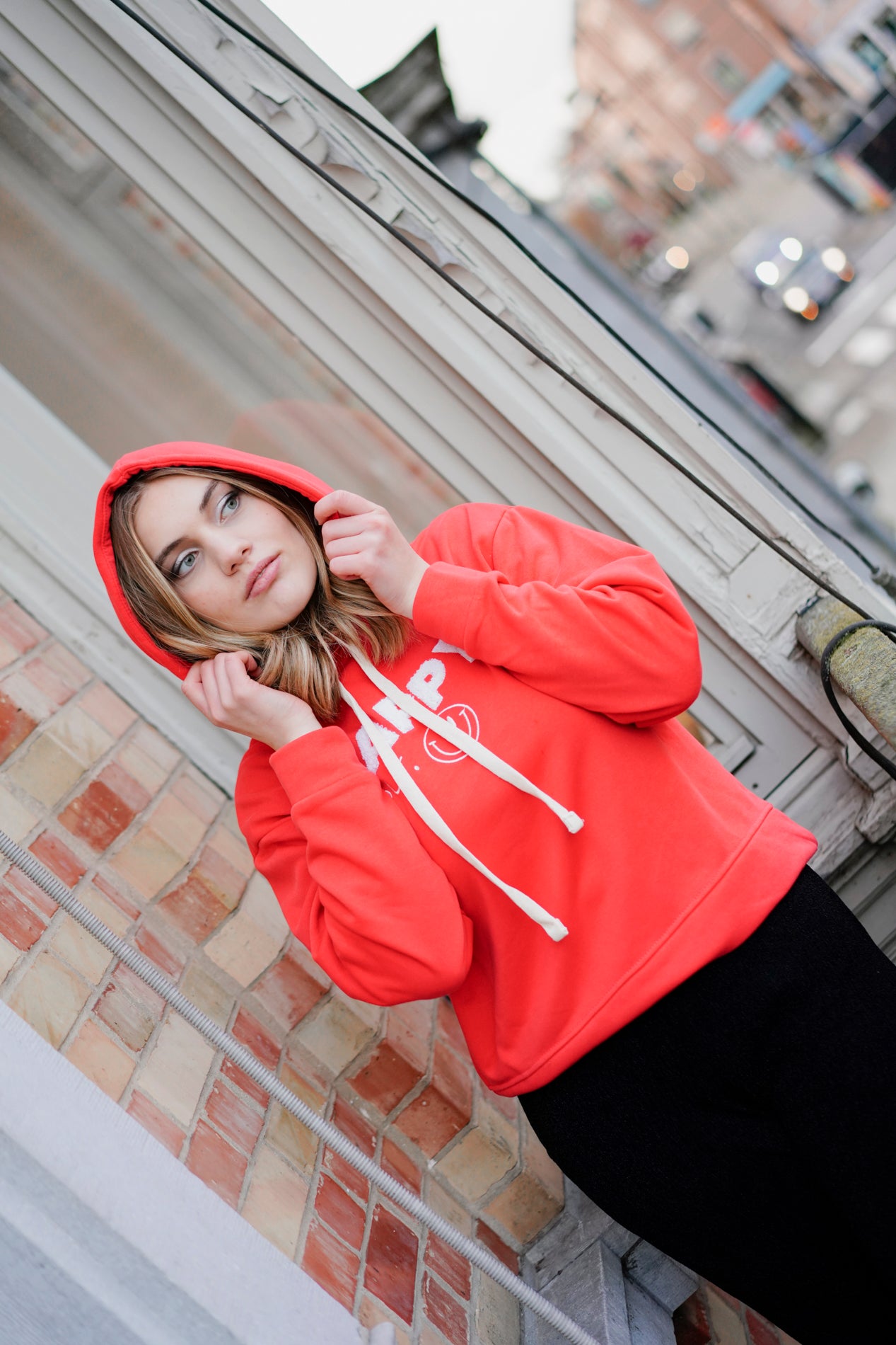 Sweat hoodie HAPPY HOUR rouge corail