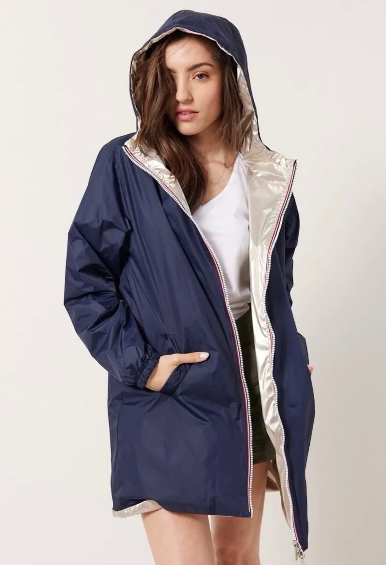 Parka réversible AGATA bleu marine coupe longue