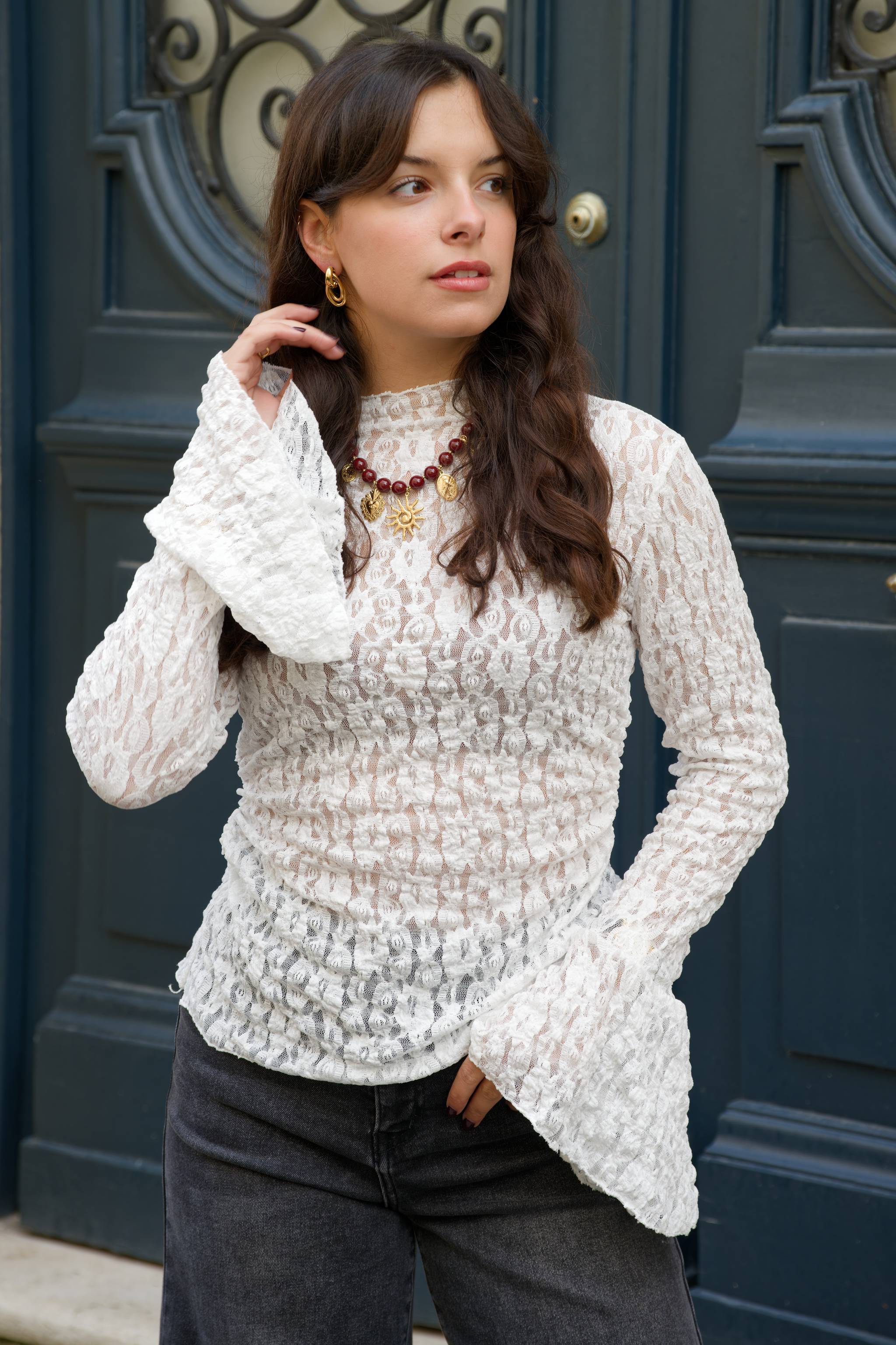 Blouse en dentelle ALBA blanc