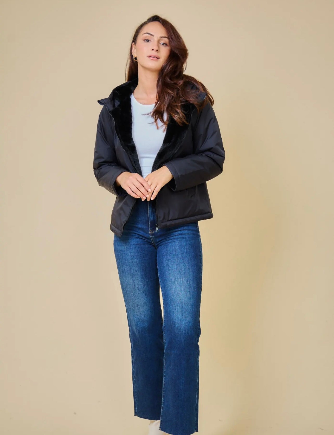 Parka de pluie courte et fourrée JUSTINE noir