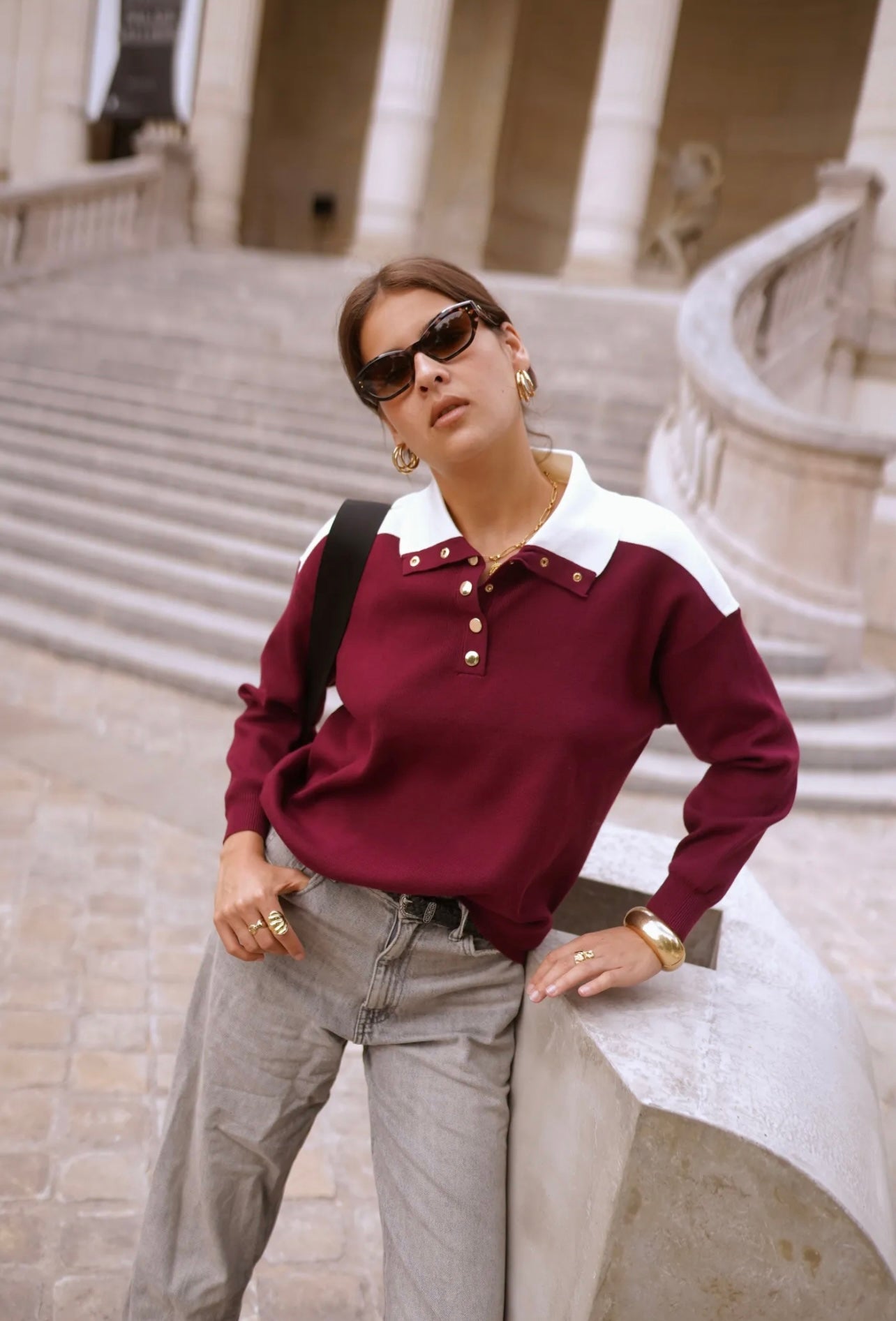Pull style polo DARCY bordeaux