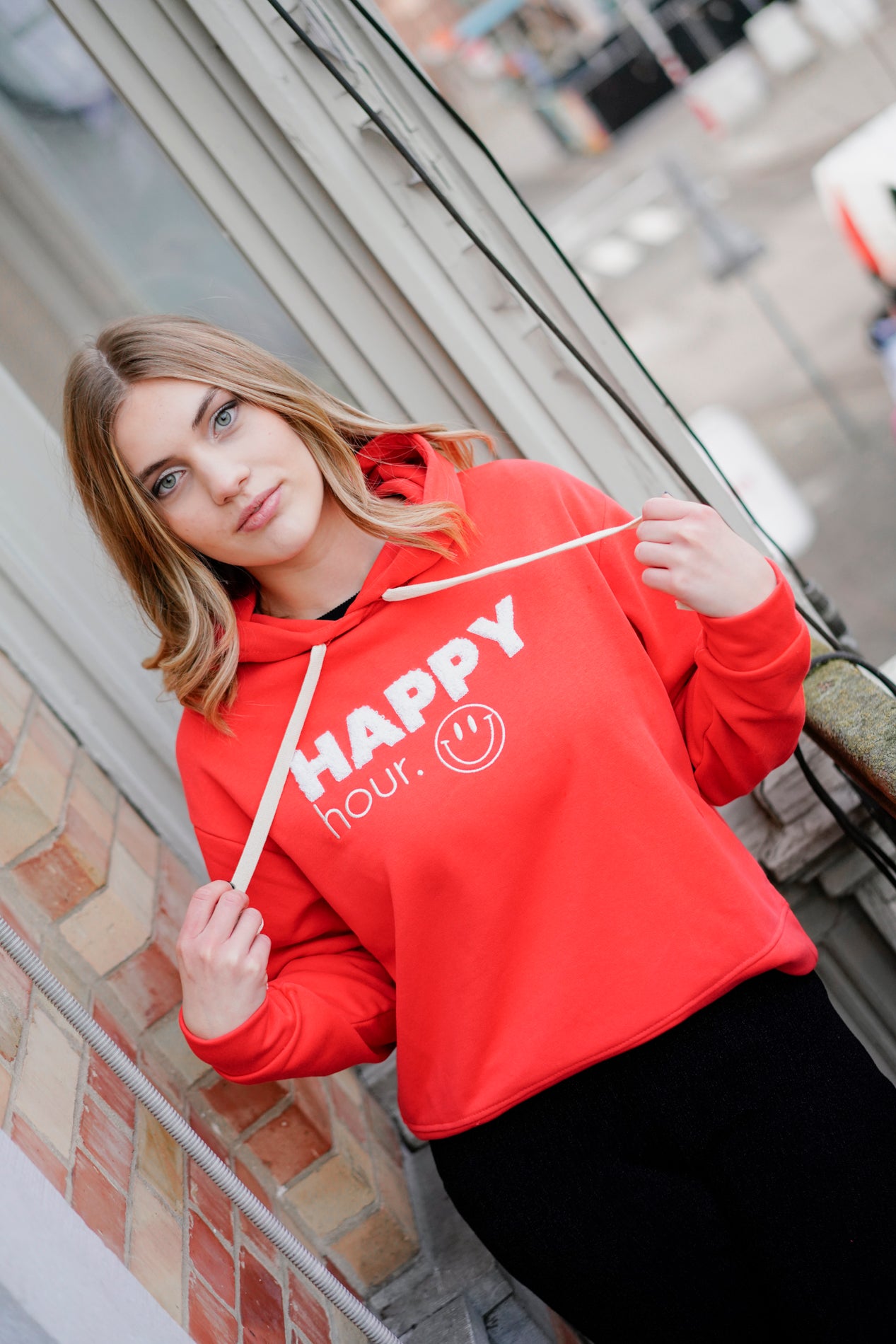 Sweat hoodie HAPPY HOUR rouge corail