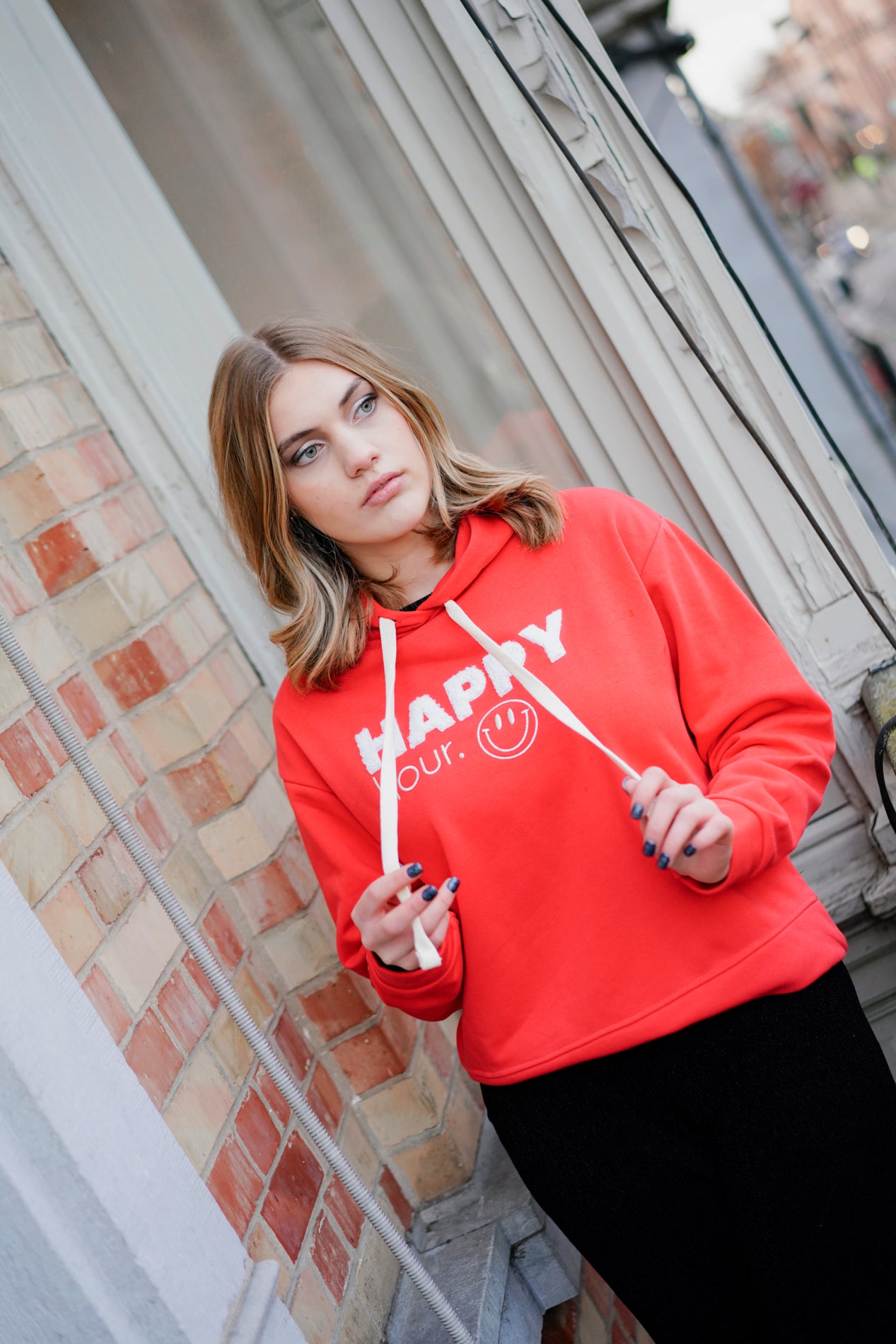 Sweat hoodie HAPPY HOUR rouge corail