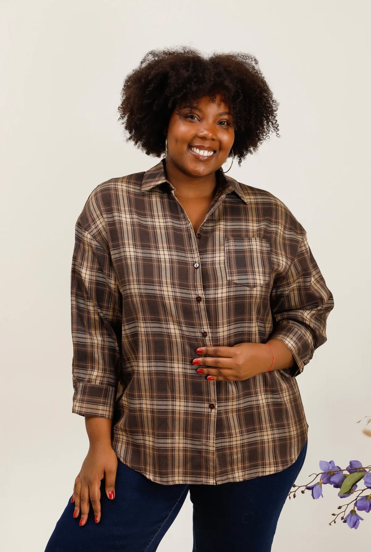 Chemise à carreaux AMBER marron