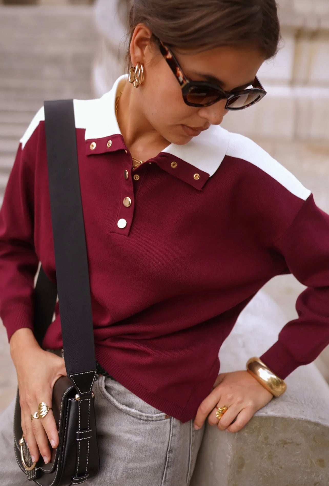Pull style polo DARCY bordeaux