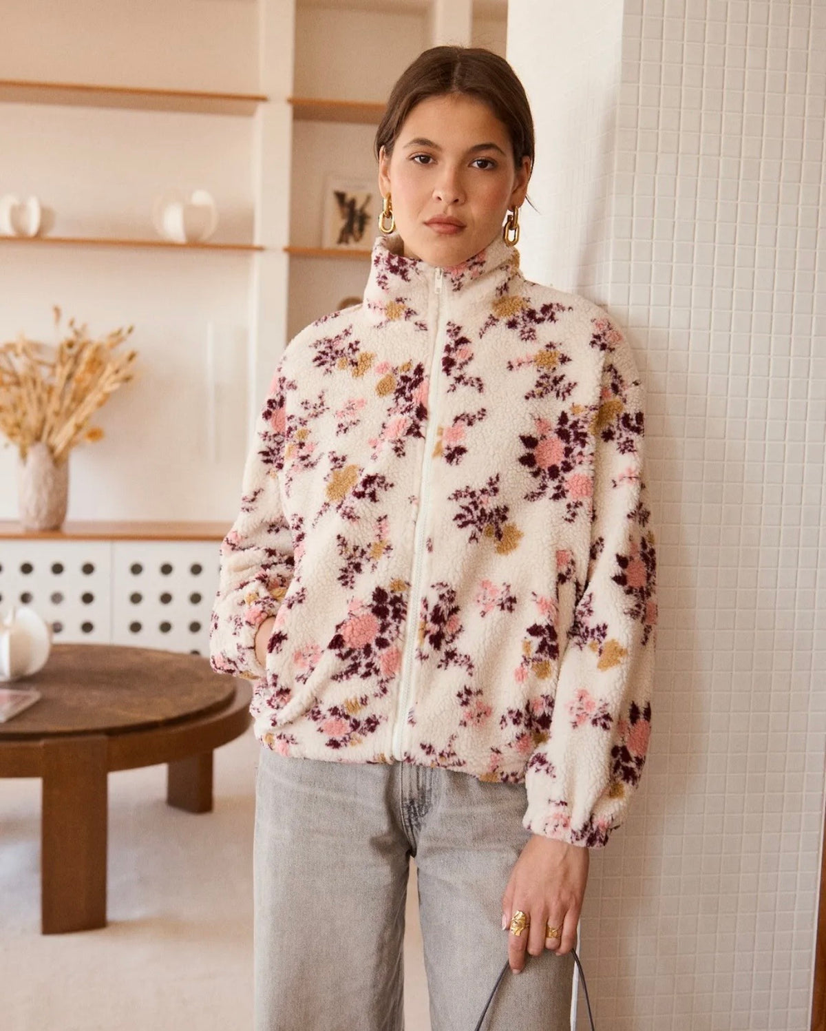 Veste bouclette SOYA imprimé fleuri