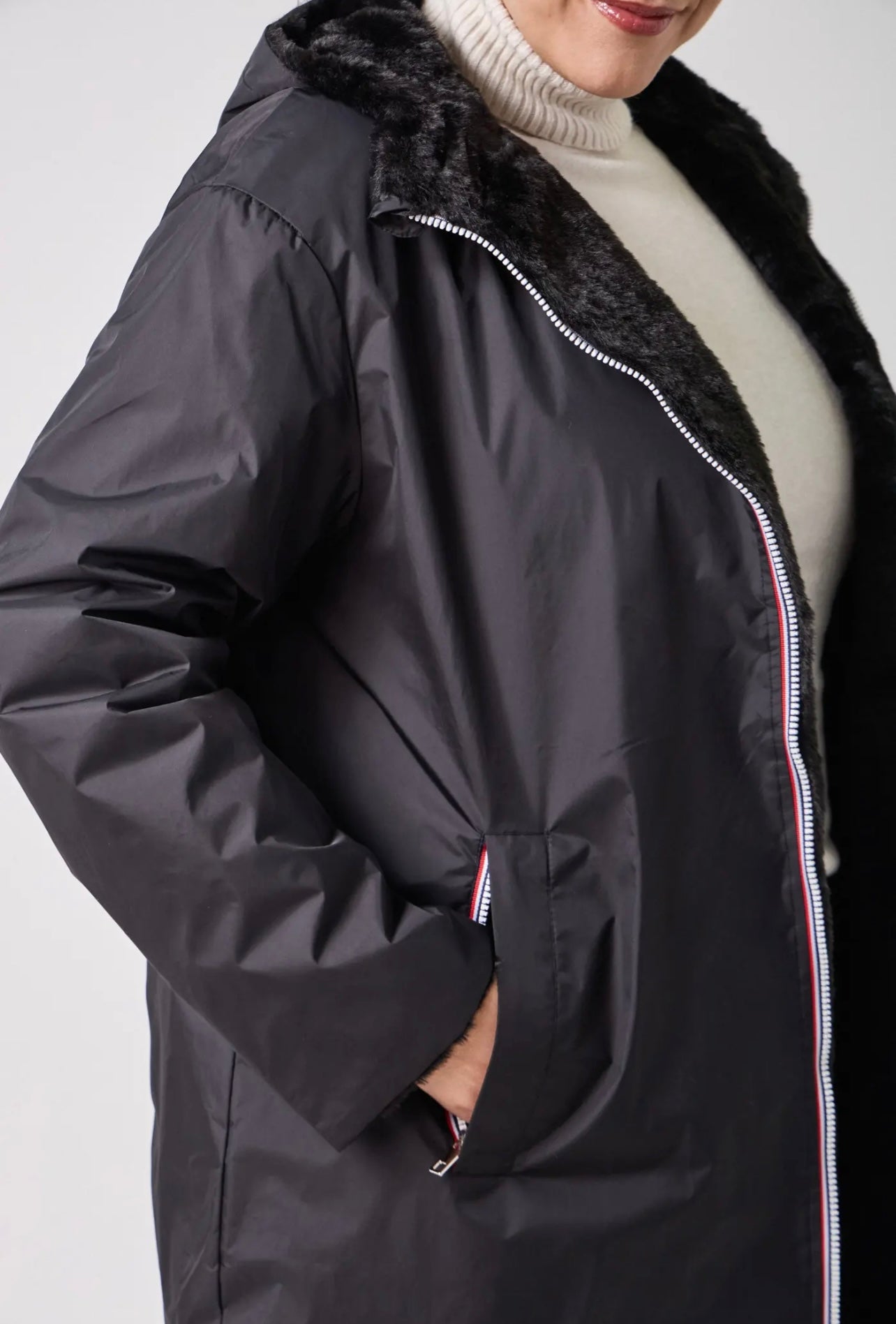 Parka HAPPY SIZE réversible longue fourrée LYNDA noir