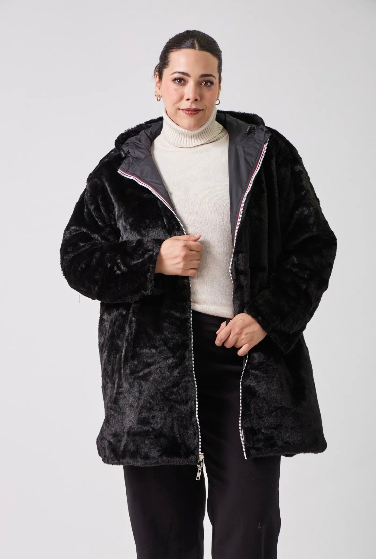 Parka HAPPY SIZE réversible longue fourrée LYNDA noir