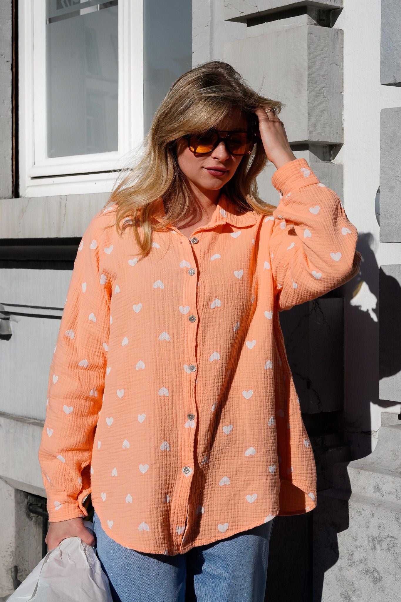 Chemisier en gaze de coton CORAZON orange corail