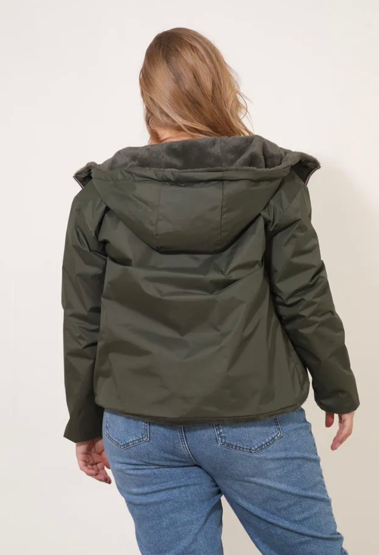 Parka HAPPY SIZE réversible courte fourrée LYNDA kaki