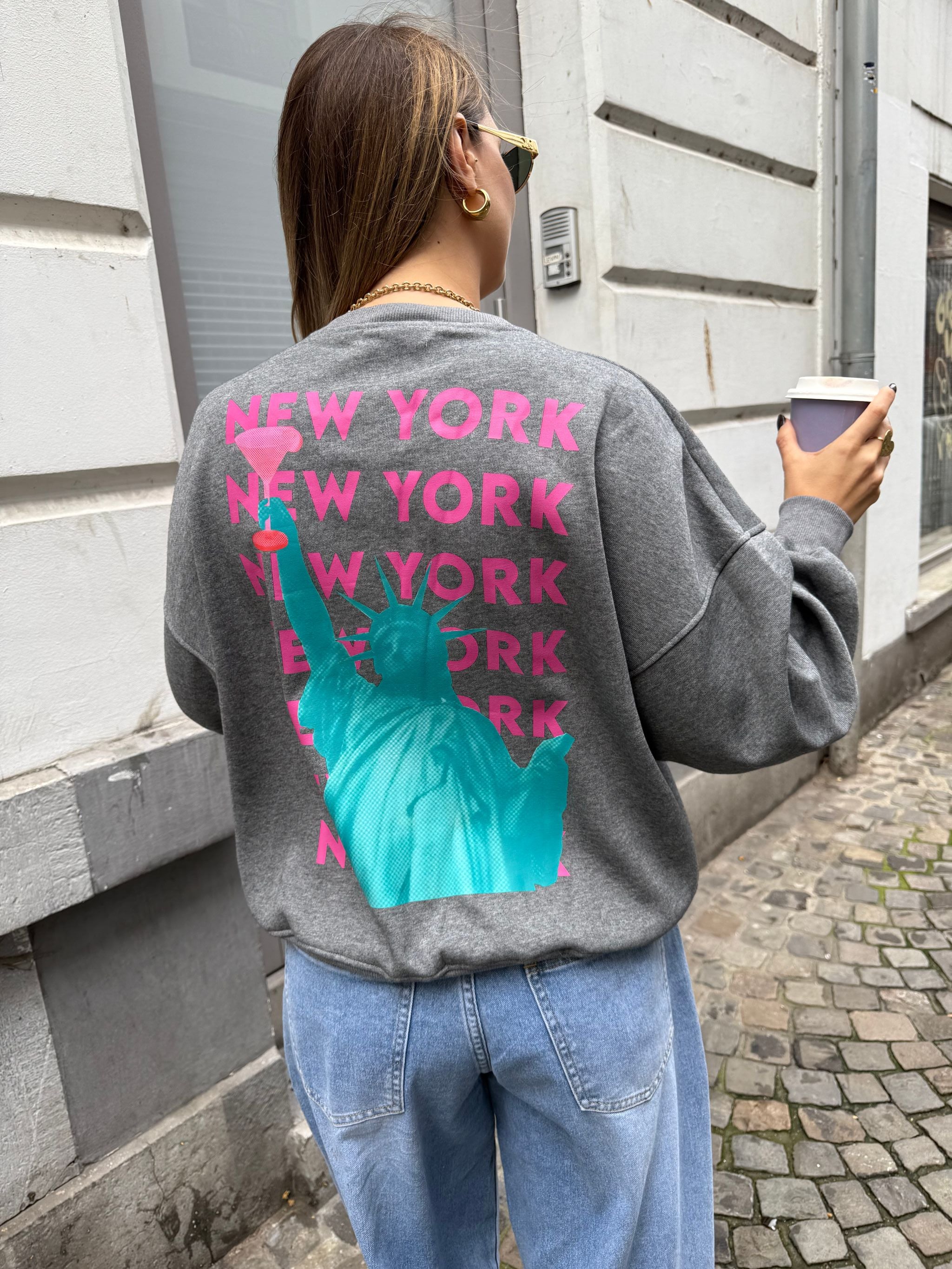 Sweat NEW YORK gris intérieur velours