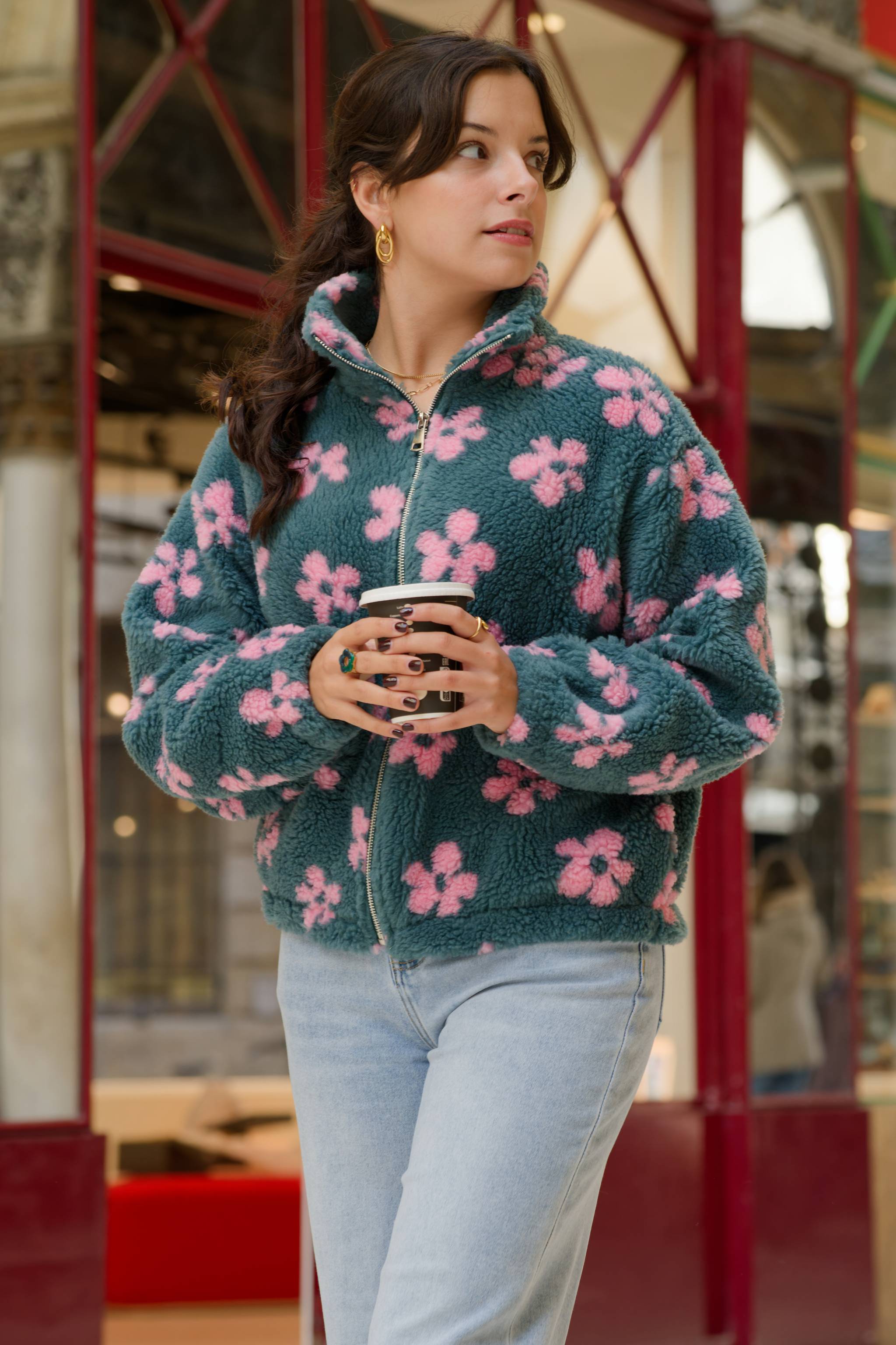 Veste bouclette YORY bleu céladon