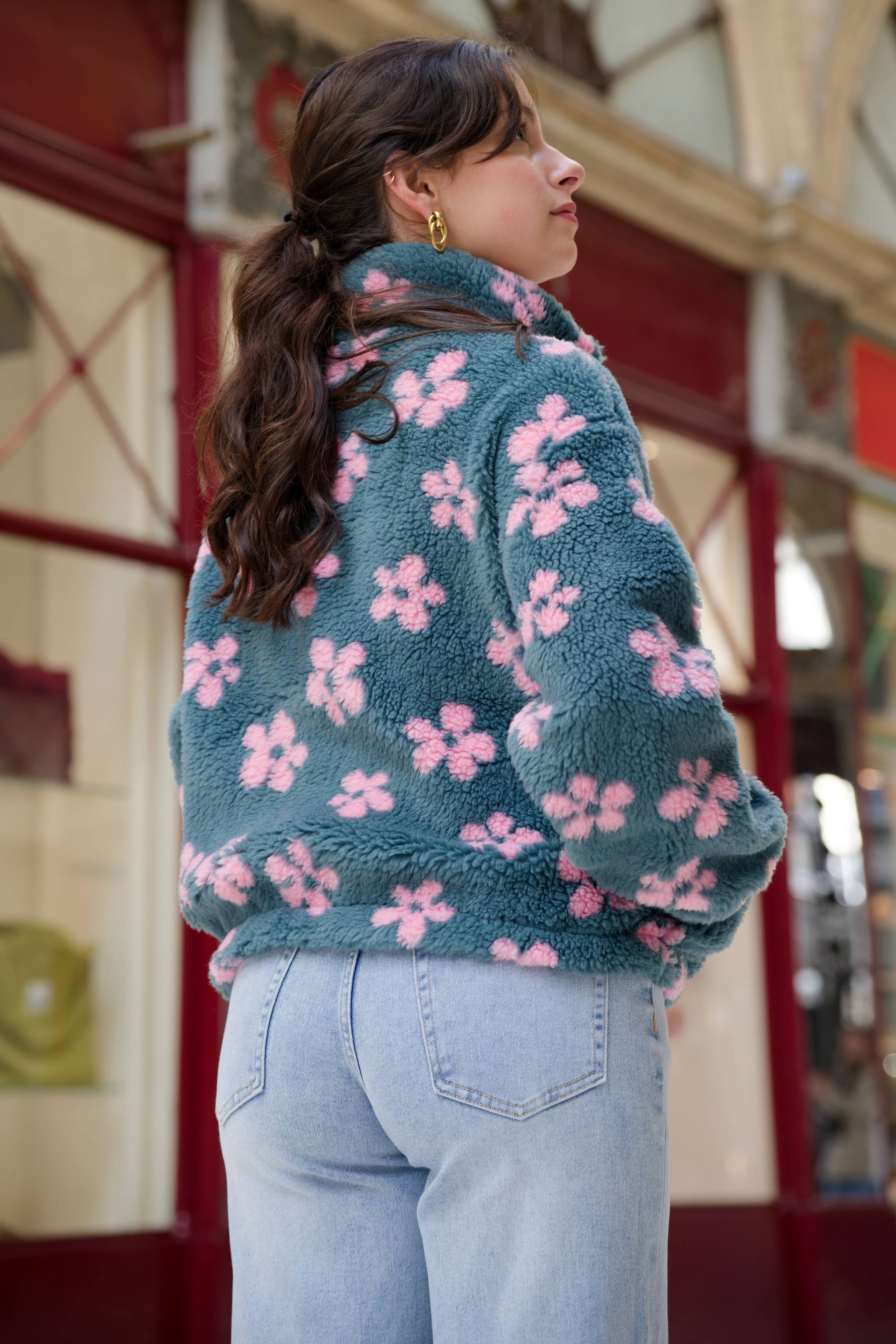 Veste bouclette YORY bleu céladon