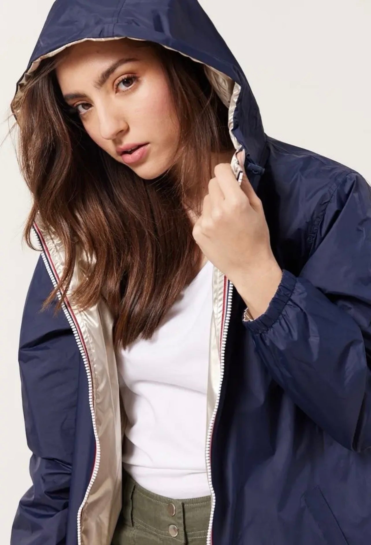 Parka réversible AGATA bleu marine coupe longue