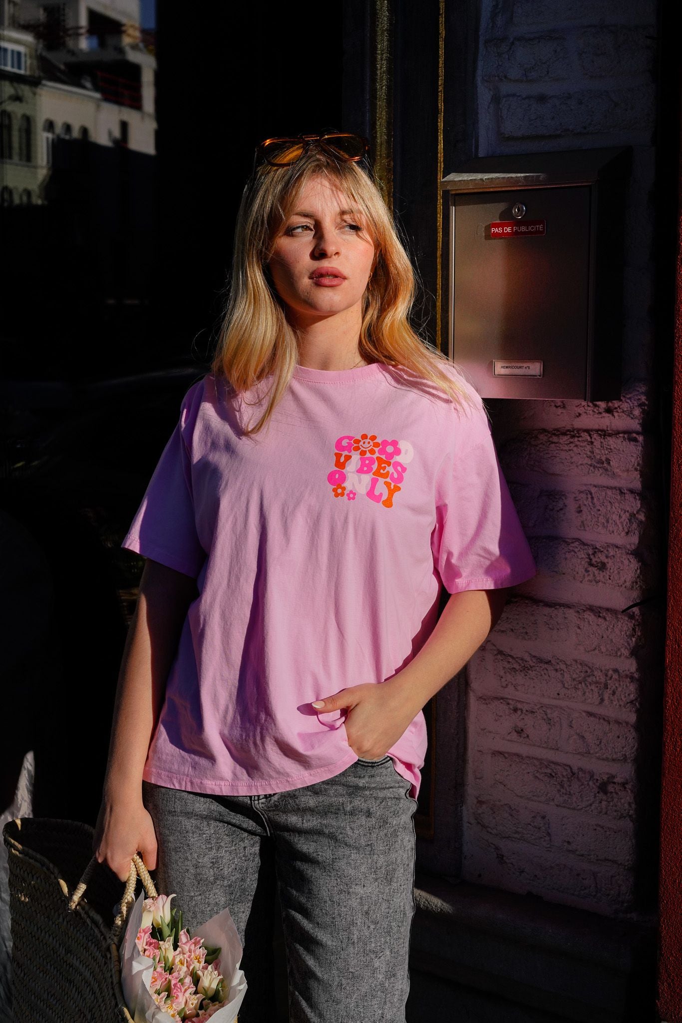 Tee-shirt GOOD VIBES ONLY rose