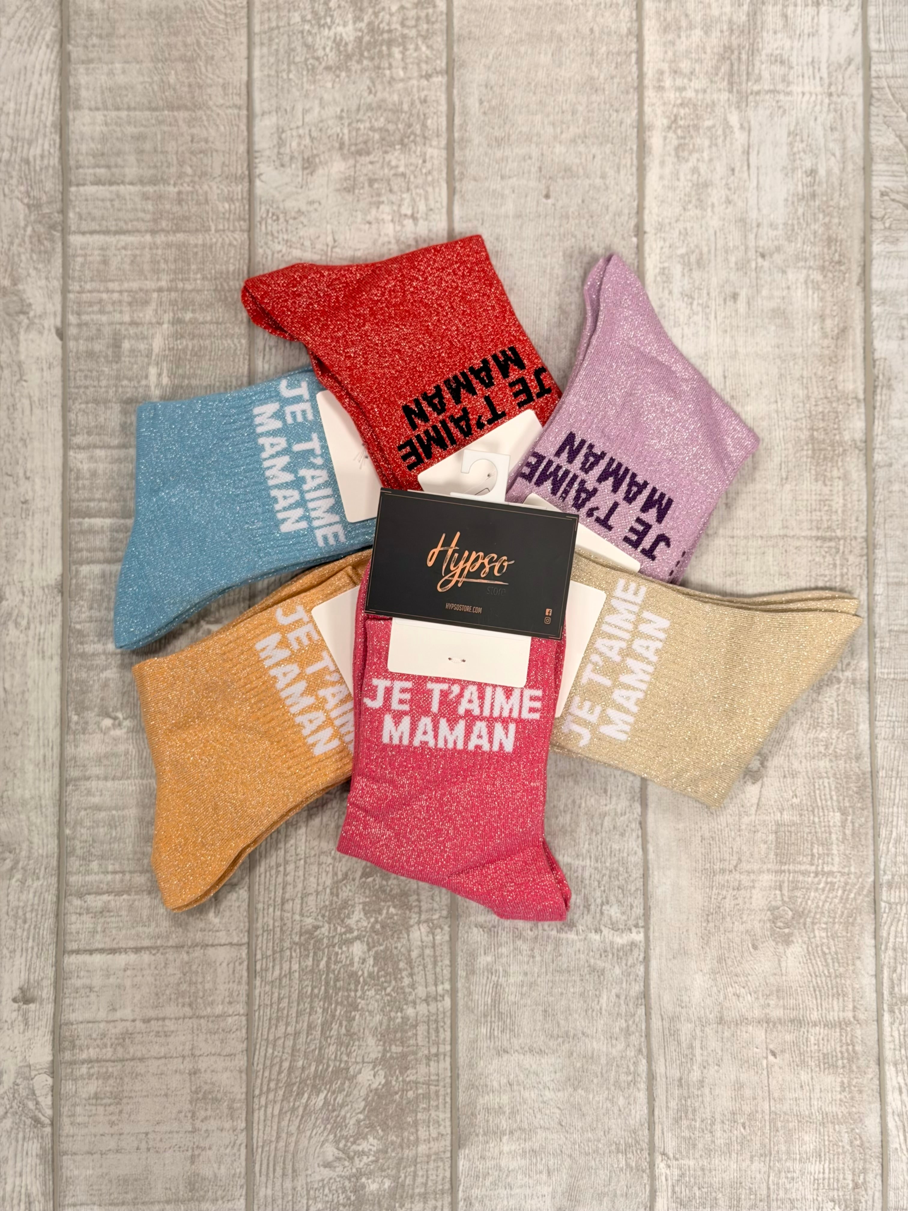 Chaussettes à paillettes JE T'AIME MAMAN