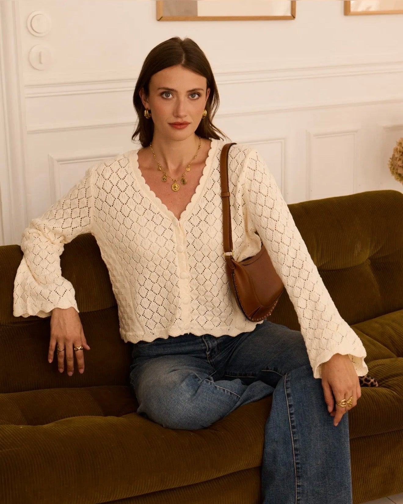 Gilet en crochet AXELIA beige