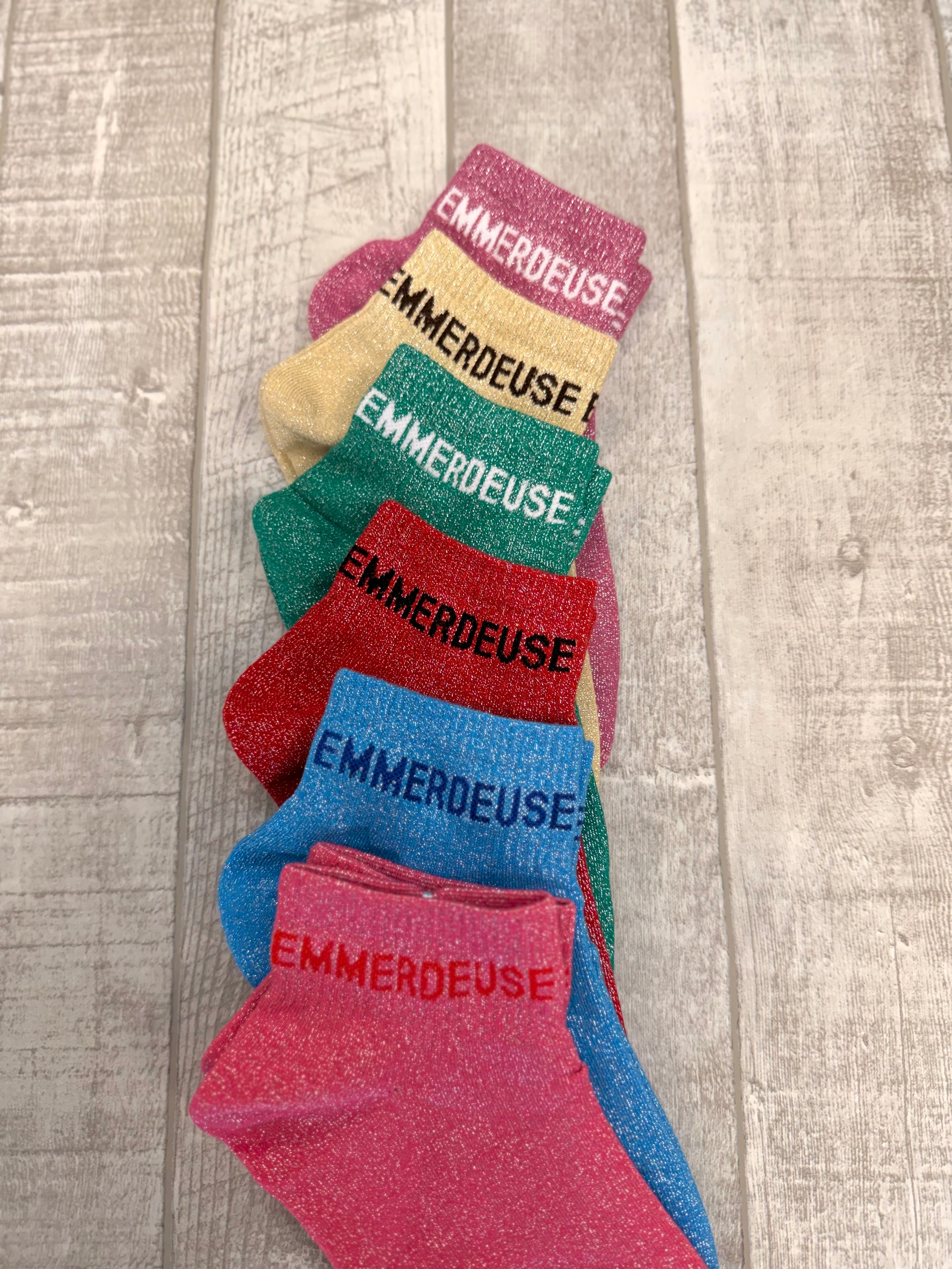 Chaussettes courtes à paillettes EMMERDEUSE