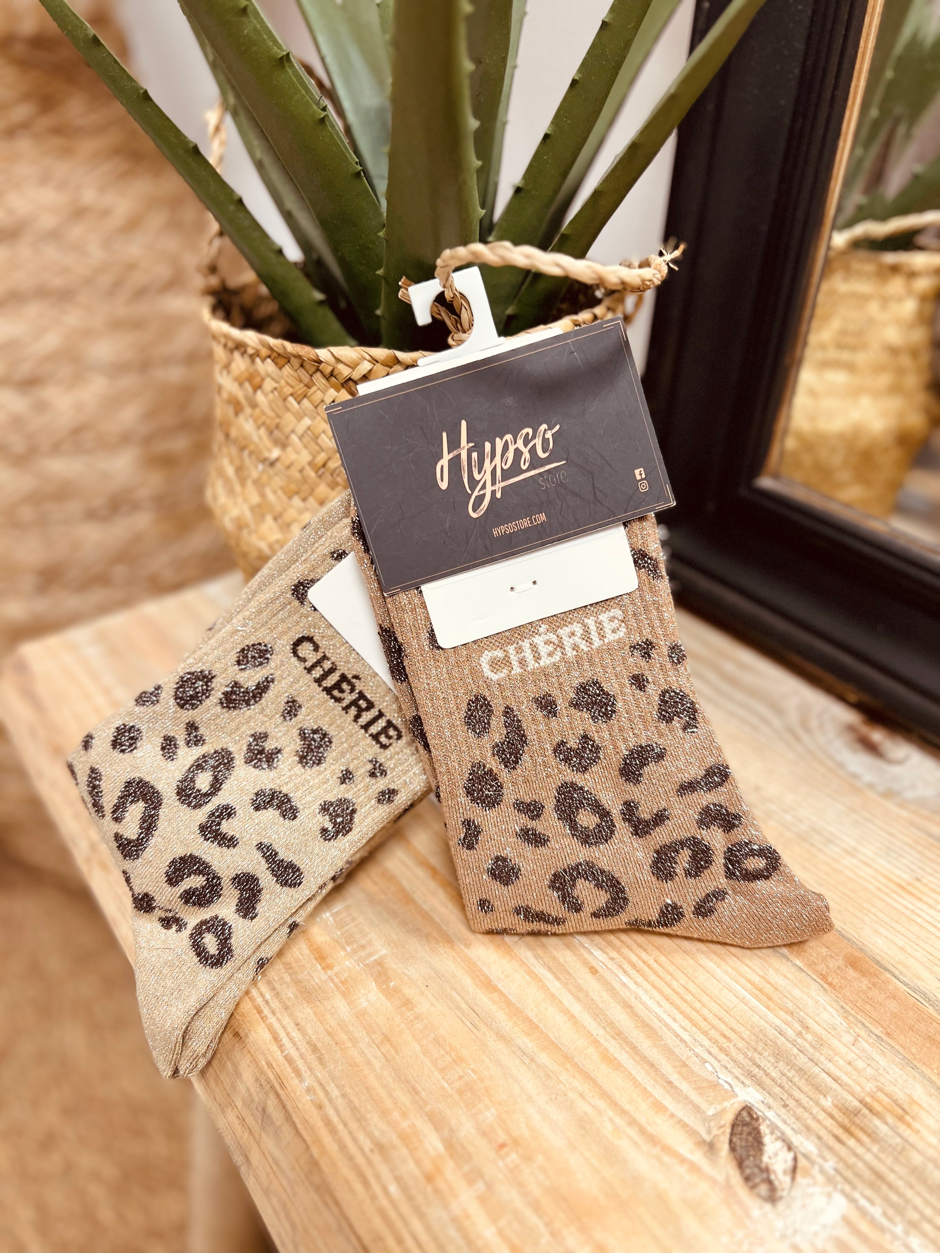 Chaussettes à paillettes CHERIE léopard