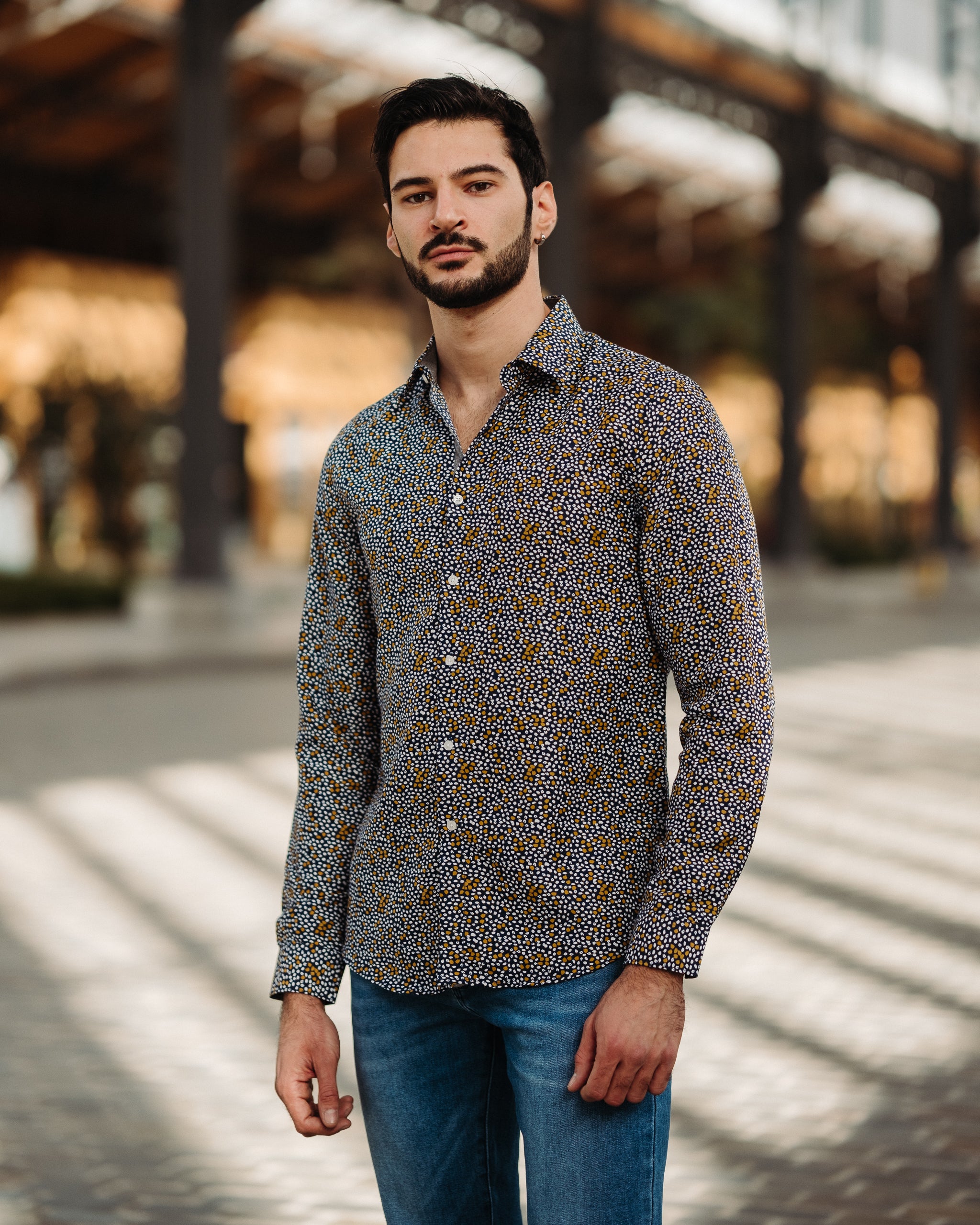 Chemise FALL marine et moutarde