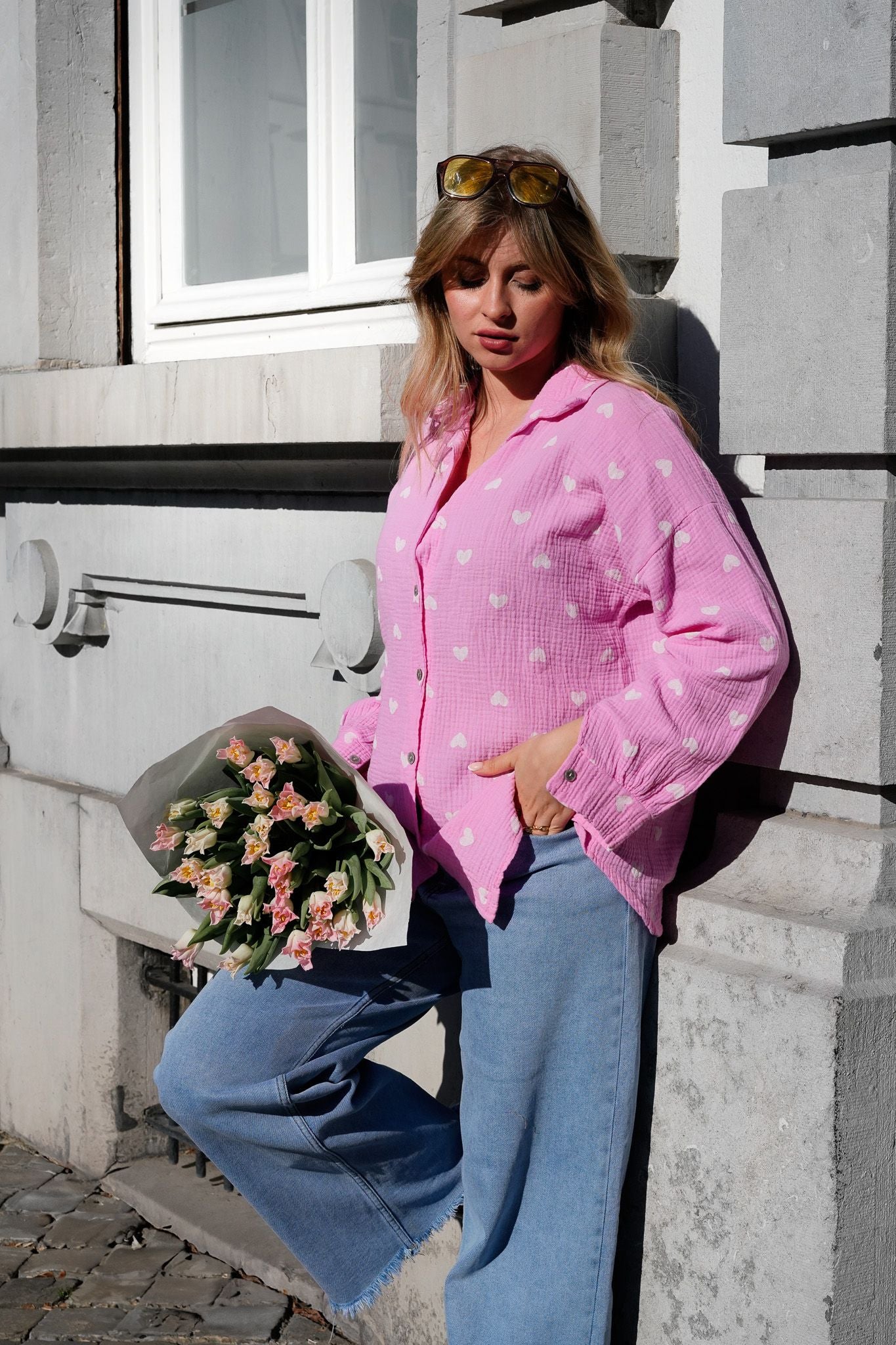 Chemisier en gaze de coton CORAZON baby rose