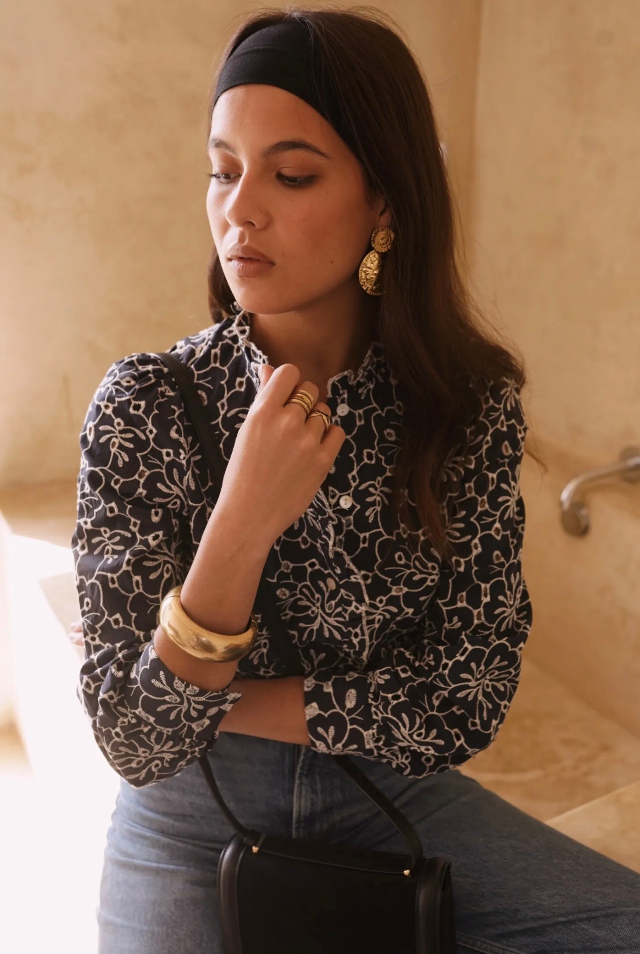 Blouse à boutons LEONIE bleu marine