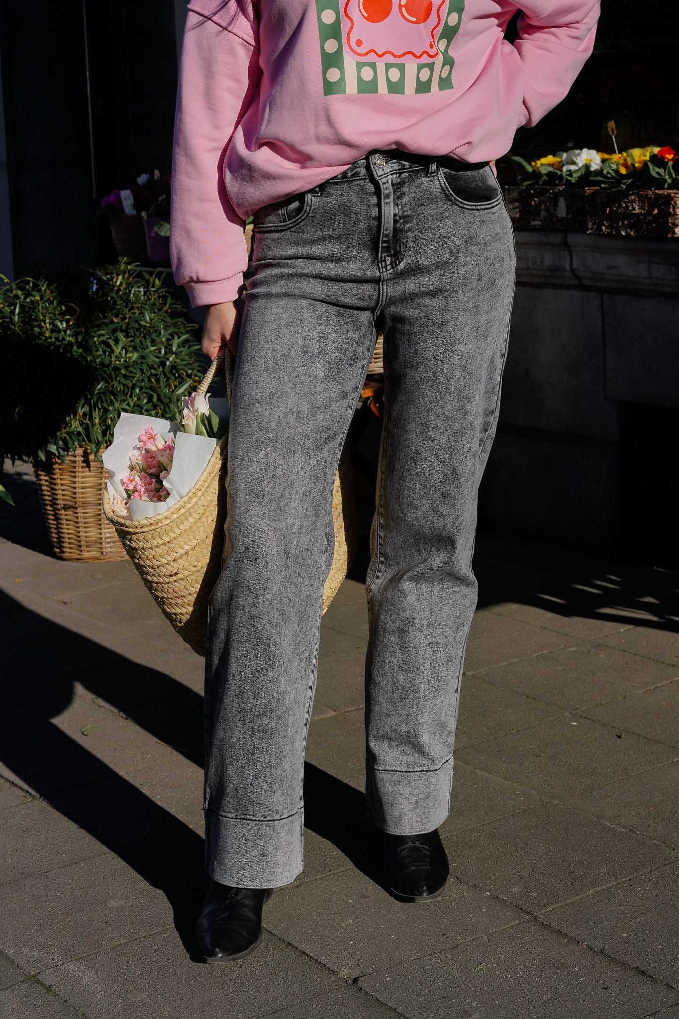 Jeans wide leg EDELENNE gris couture