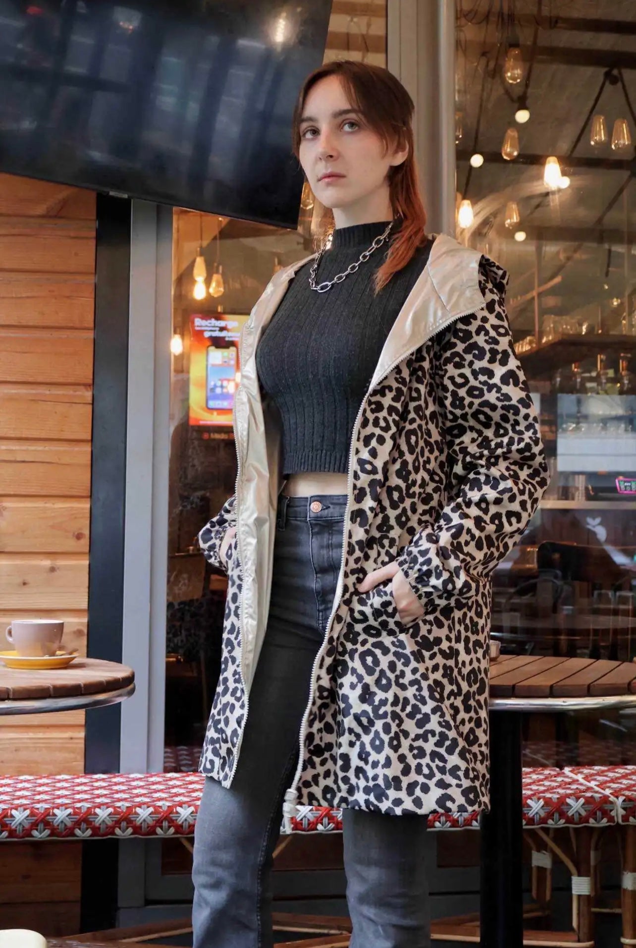 Parka de pluie réversible MIA léopard beige