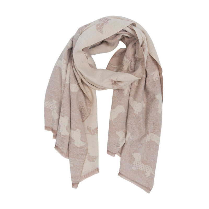 Echarpe beige et taupe avec chiens teckels