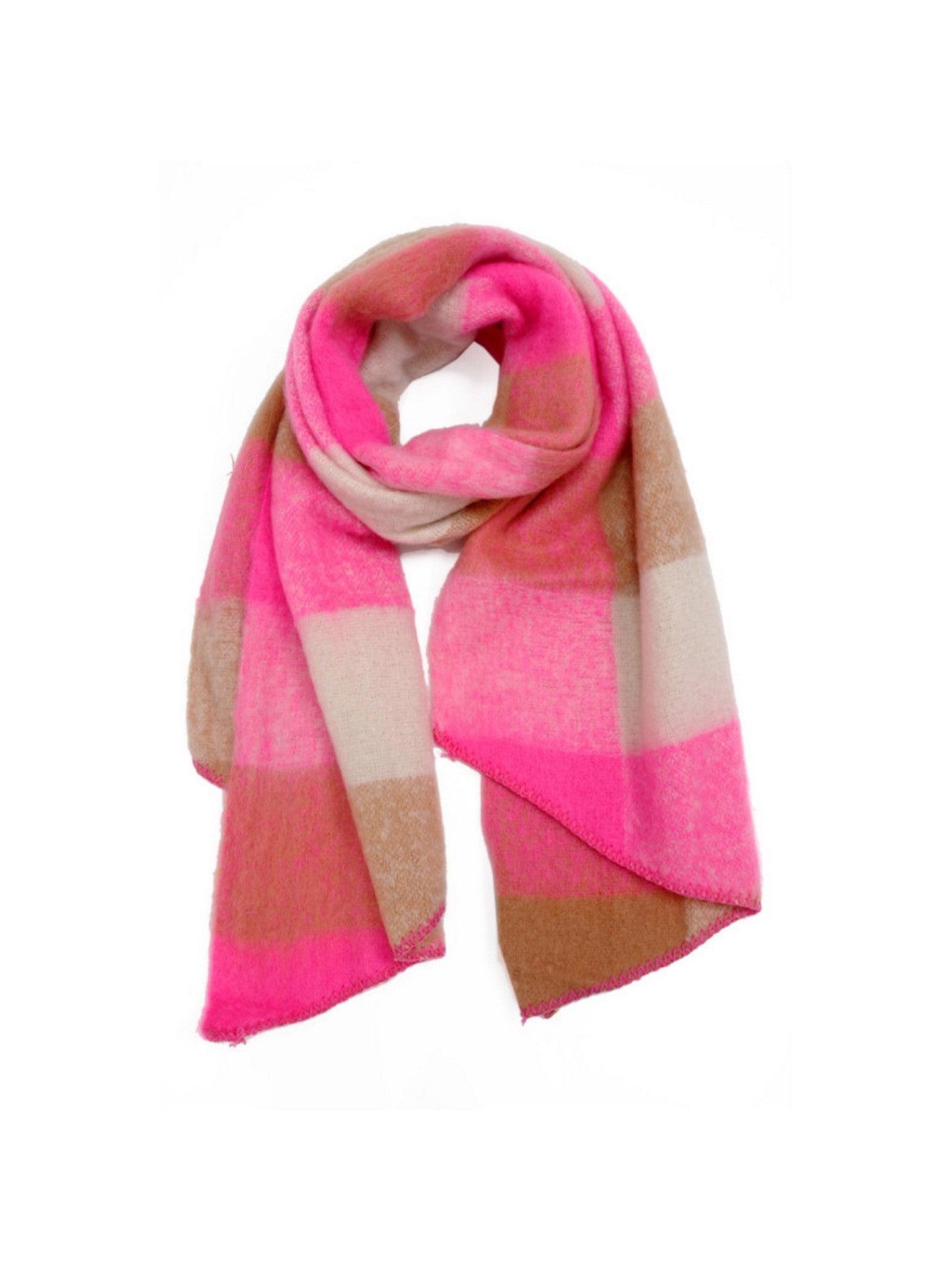 Echarpe à carreaux rose fluo et beige