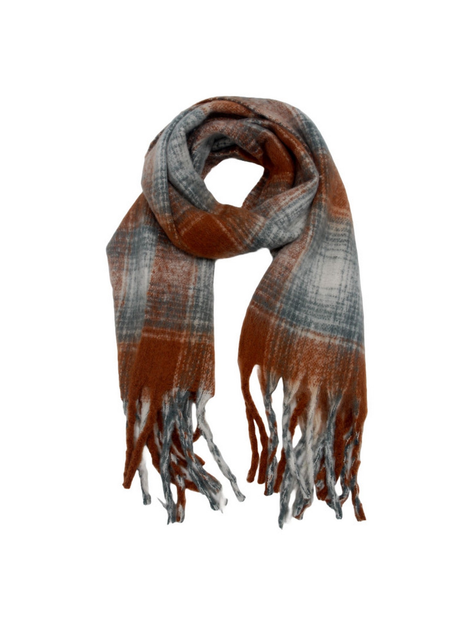 Écharpe recyclée à carreaux rouille & gris