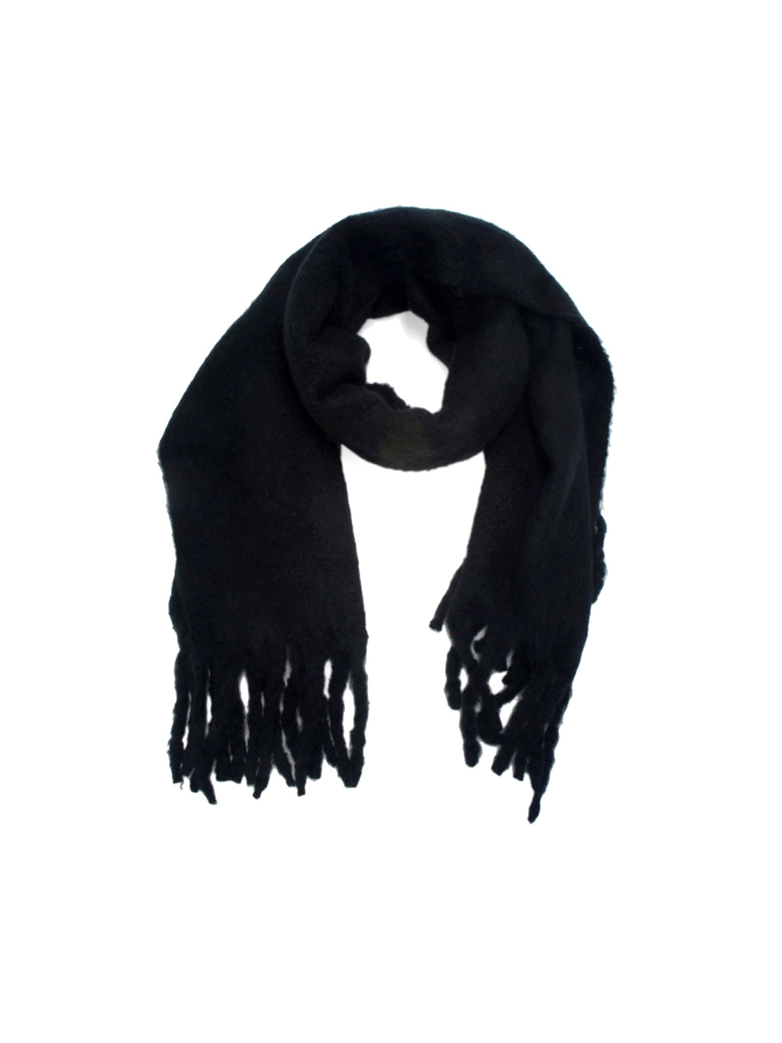 Écharpe recyclée noir avec franges